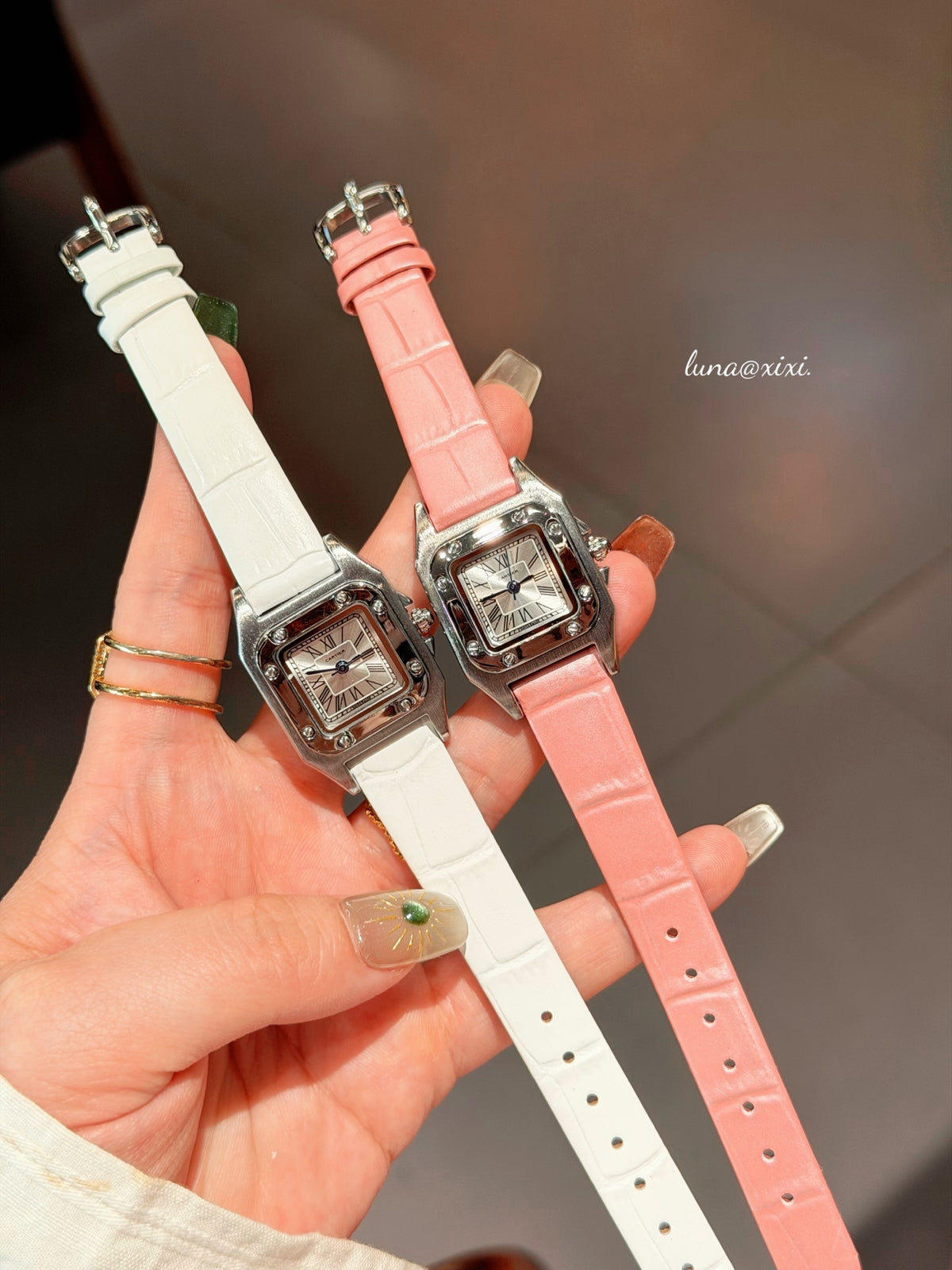 Rectangular Dial Leather-Look Strap Quartz Watch