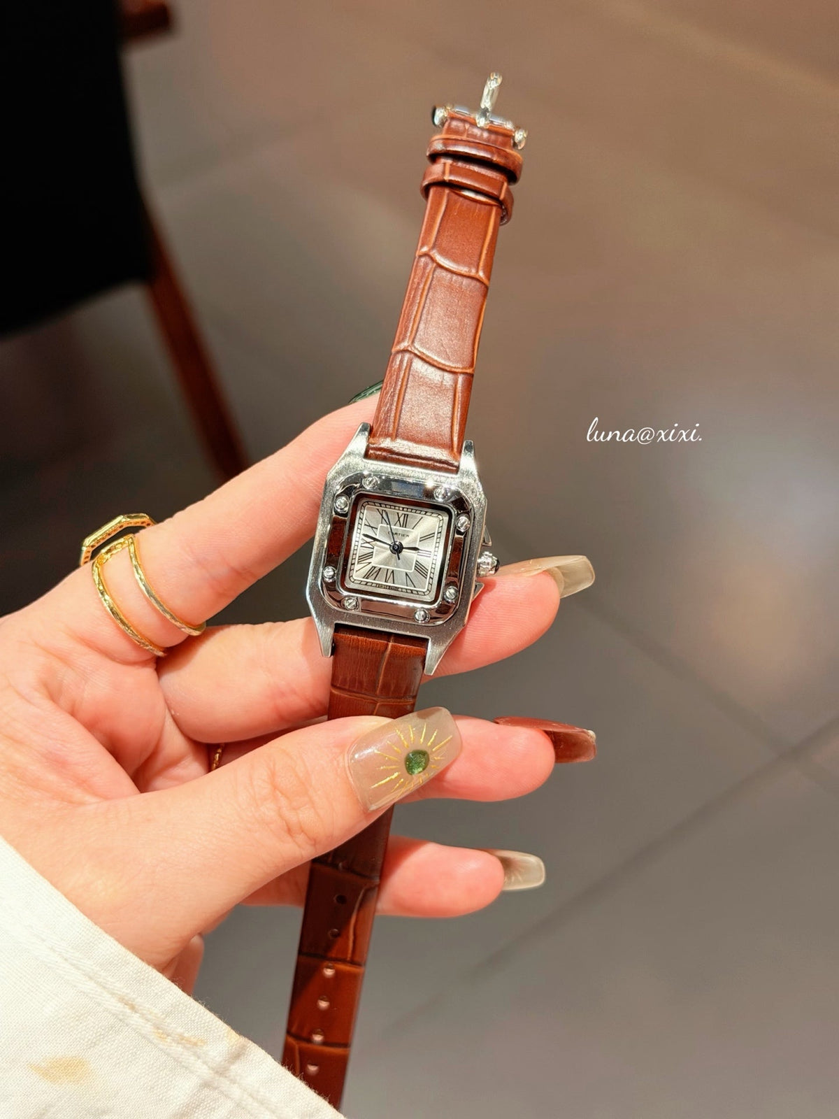 Rectangular Dial Leather-Look Strap Quartz Watch
