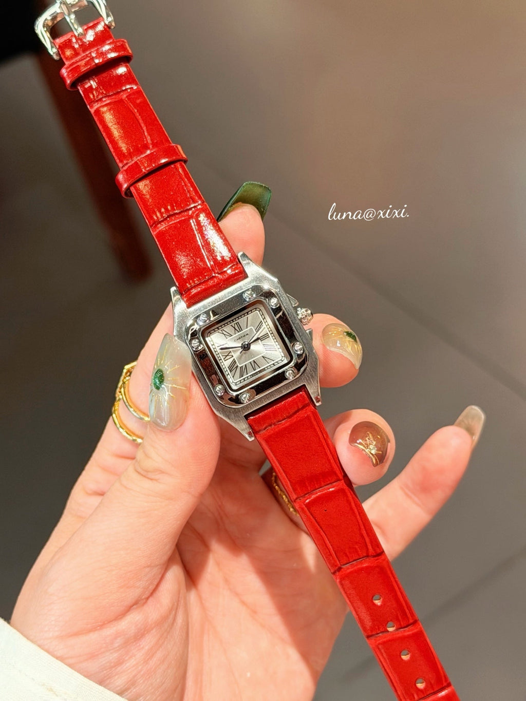 Rectangular Dial Leather-Look Strap Quartz Watch