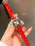 Rectangular Dial Leather-Look Strap Quartz Watch