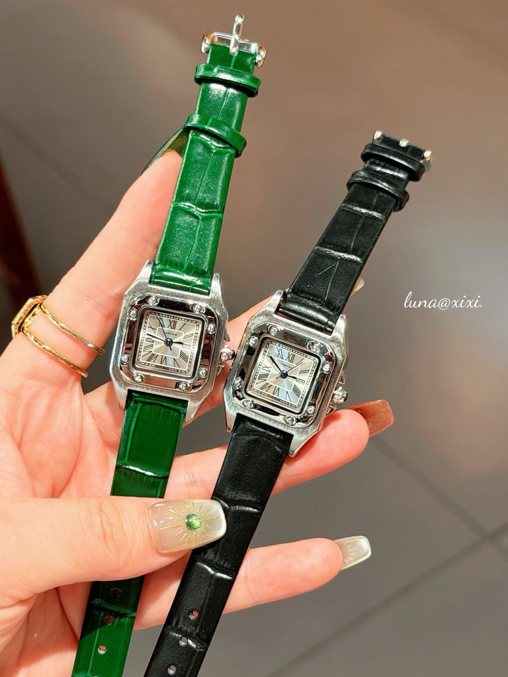 Rectangular Dial Leather-Look Strap Quartz Watch