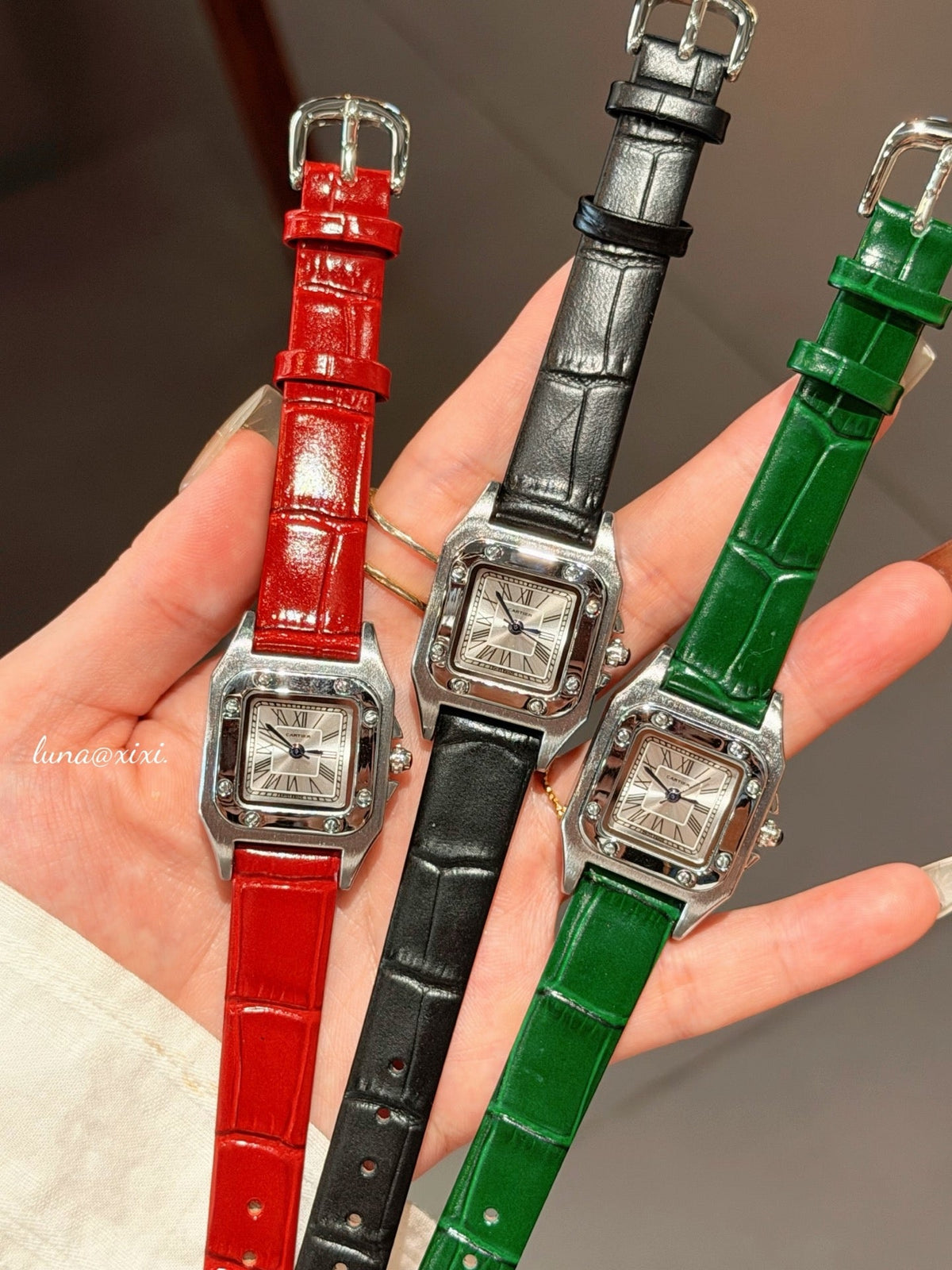 Rectangular Dial Leather-Look Strap Quartz Watch