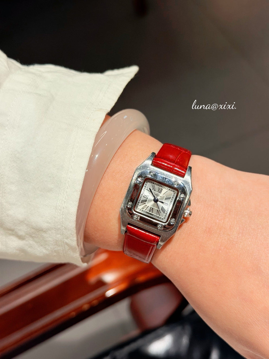 Rectangular Dial Leather-Look Strap Quartz Watch