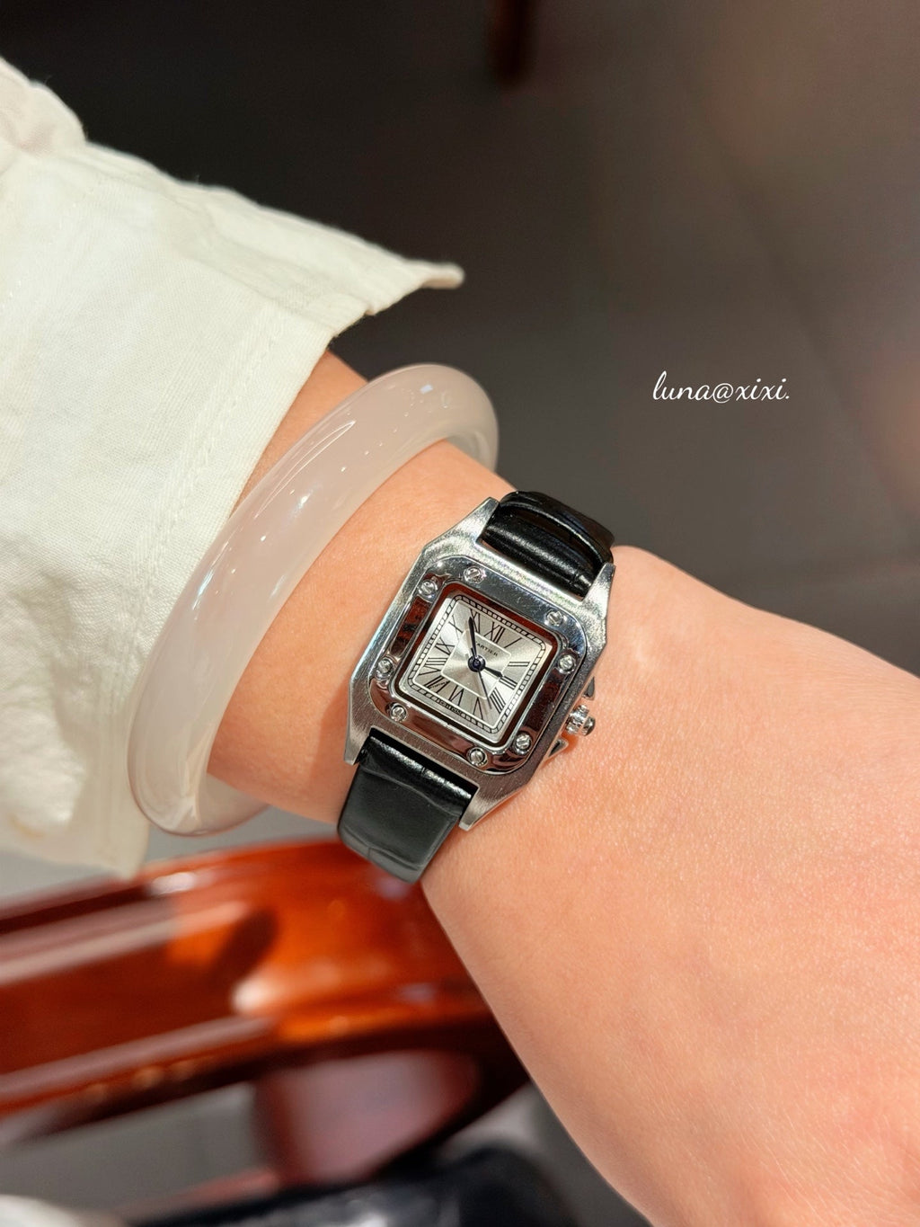 Rectangular Dial Leather-Look Strap Quartz Watch