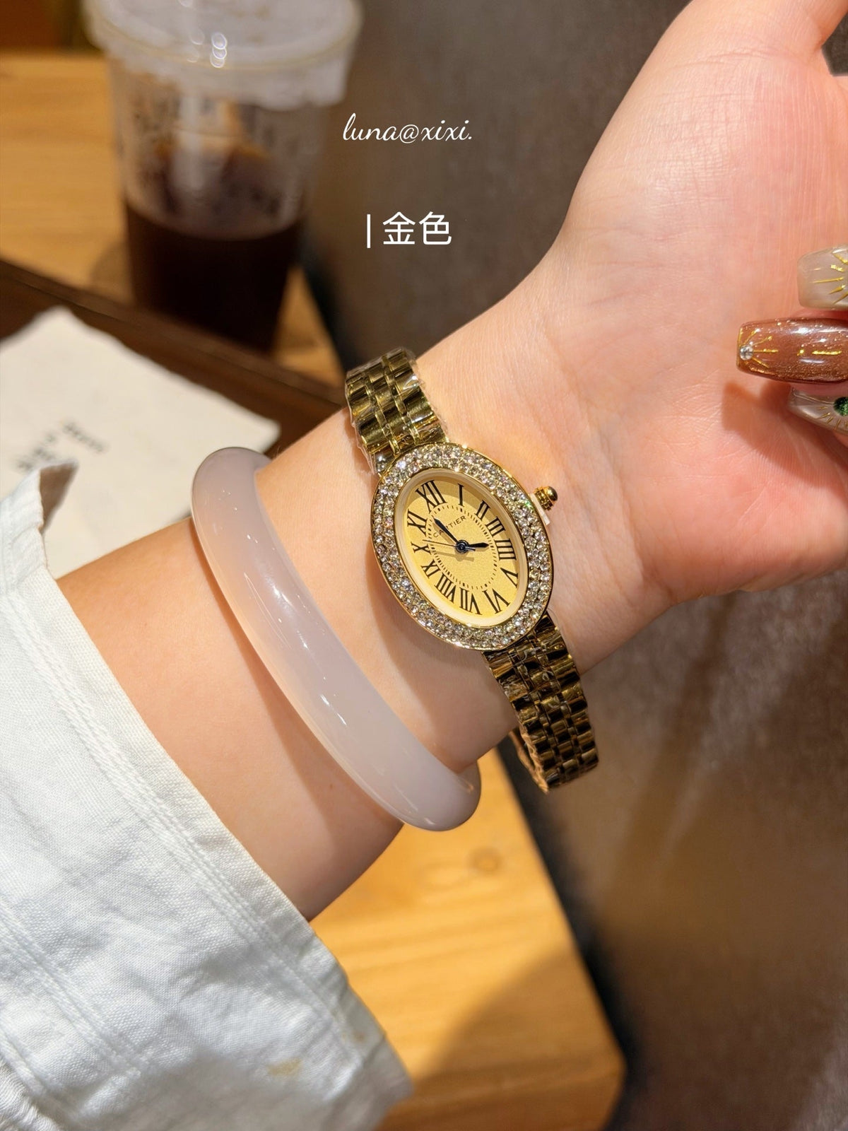 Oval Stone-Accent Bracelet Quartz Watch
