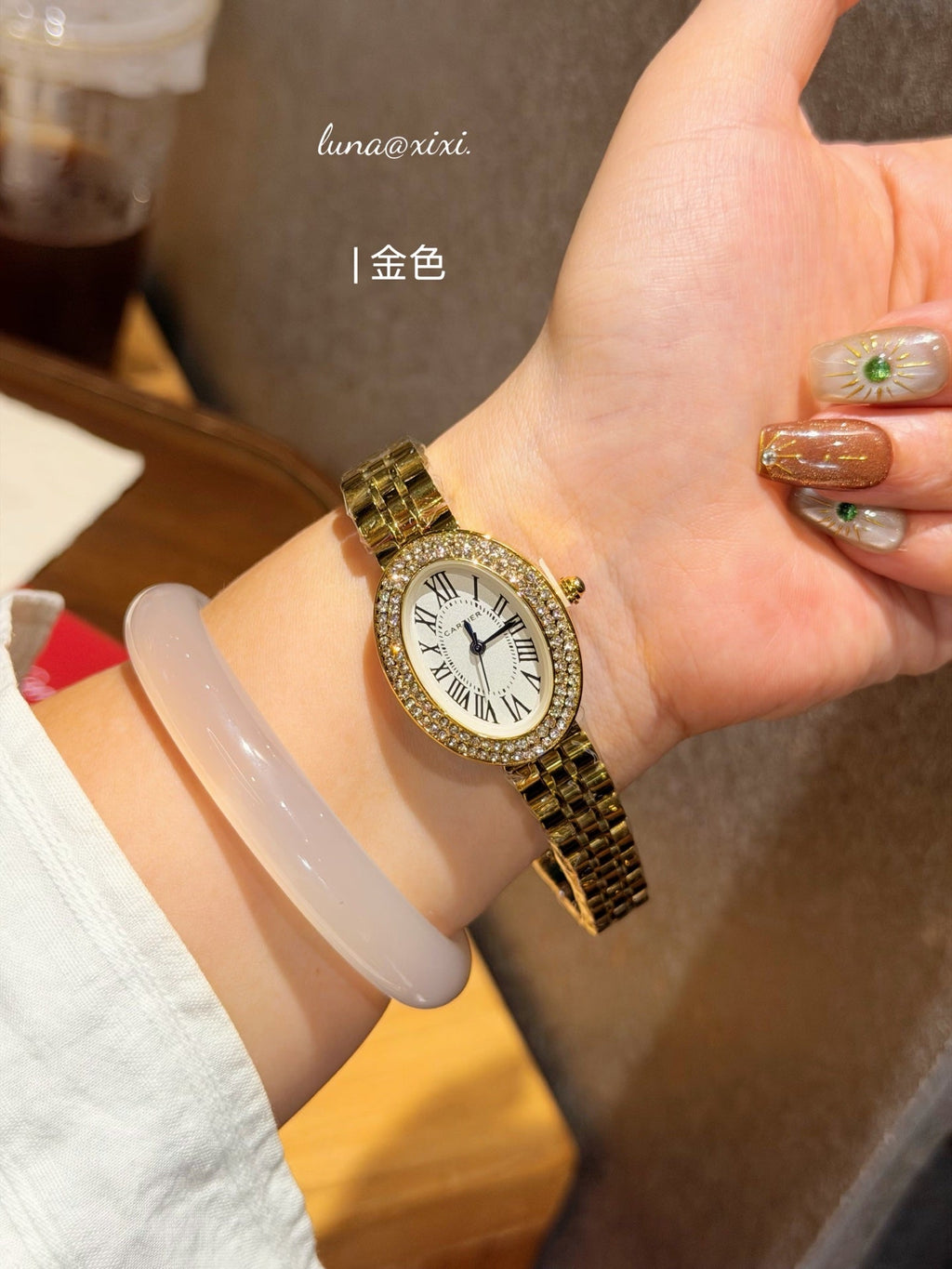 Oval Stone-Accent Bracelet Quartz Watch