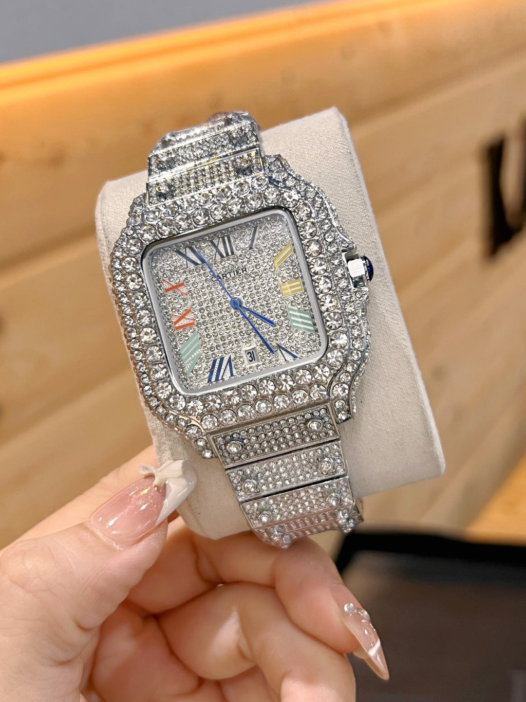 Crystal-Style Rectangular Dial Bracelet Quartz Watch
