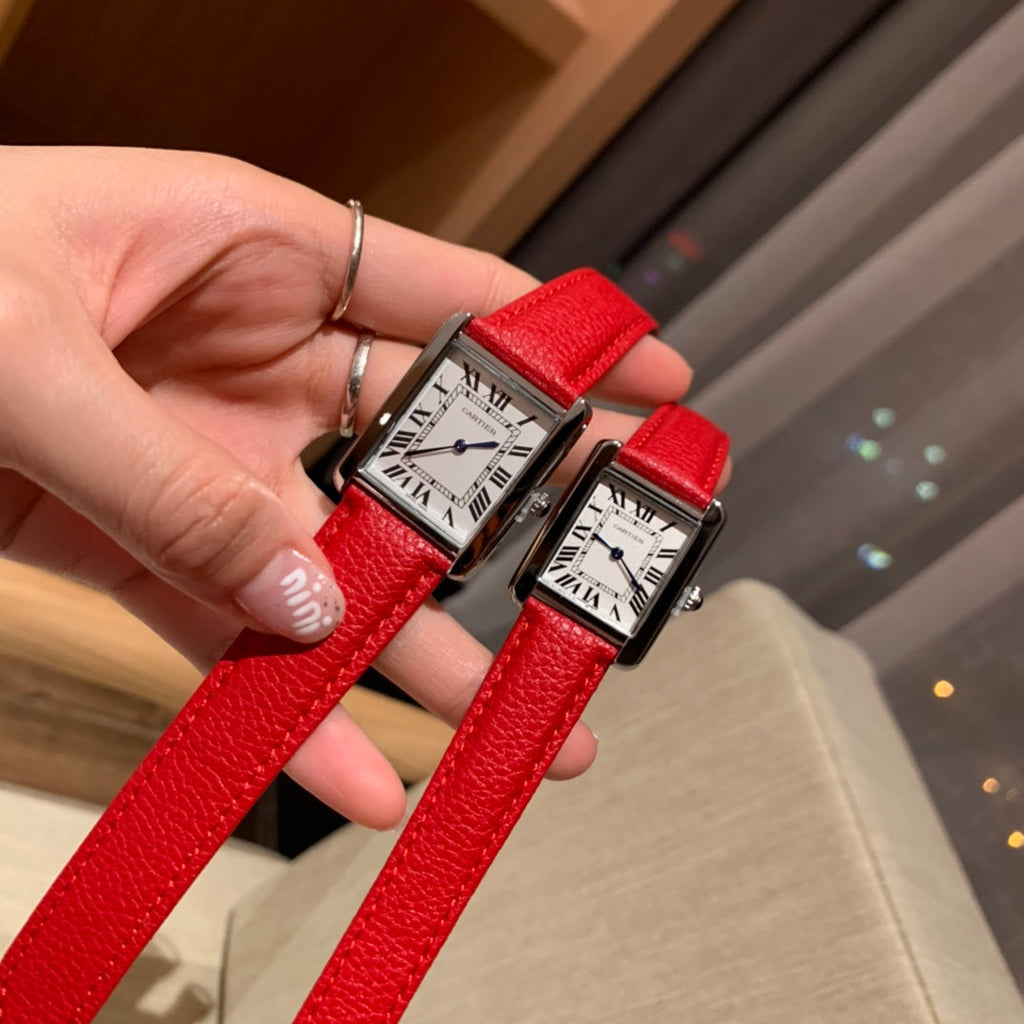 Slim Rectangular Dial Strap Quartz Watch