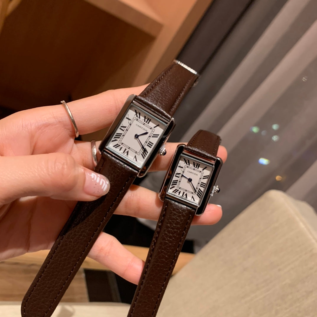 Slim Rectangular Dial Strap Quartz Watch