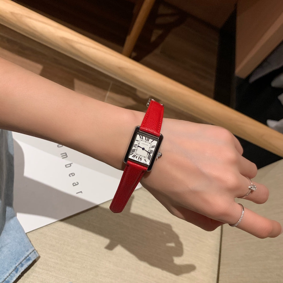 Slim Rectangular Dial Strap Quartz Watch