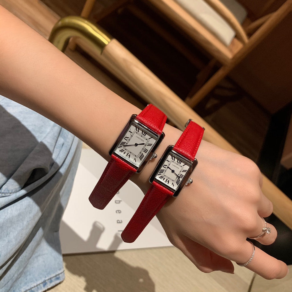 Slim Rectangular Dial Strap Quartz Watch