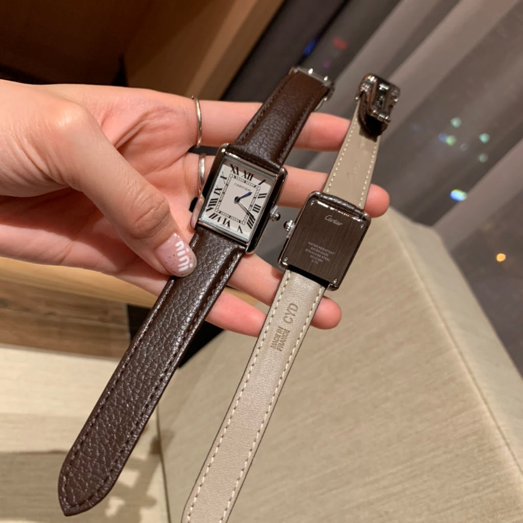 Slim Rectangular Dial Strap Quartz Watch