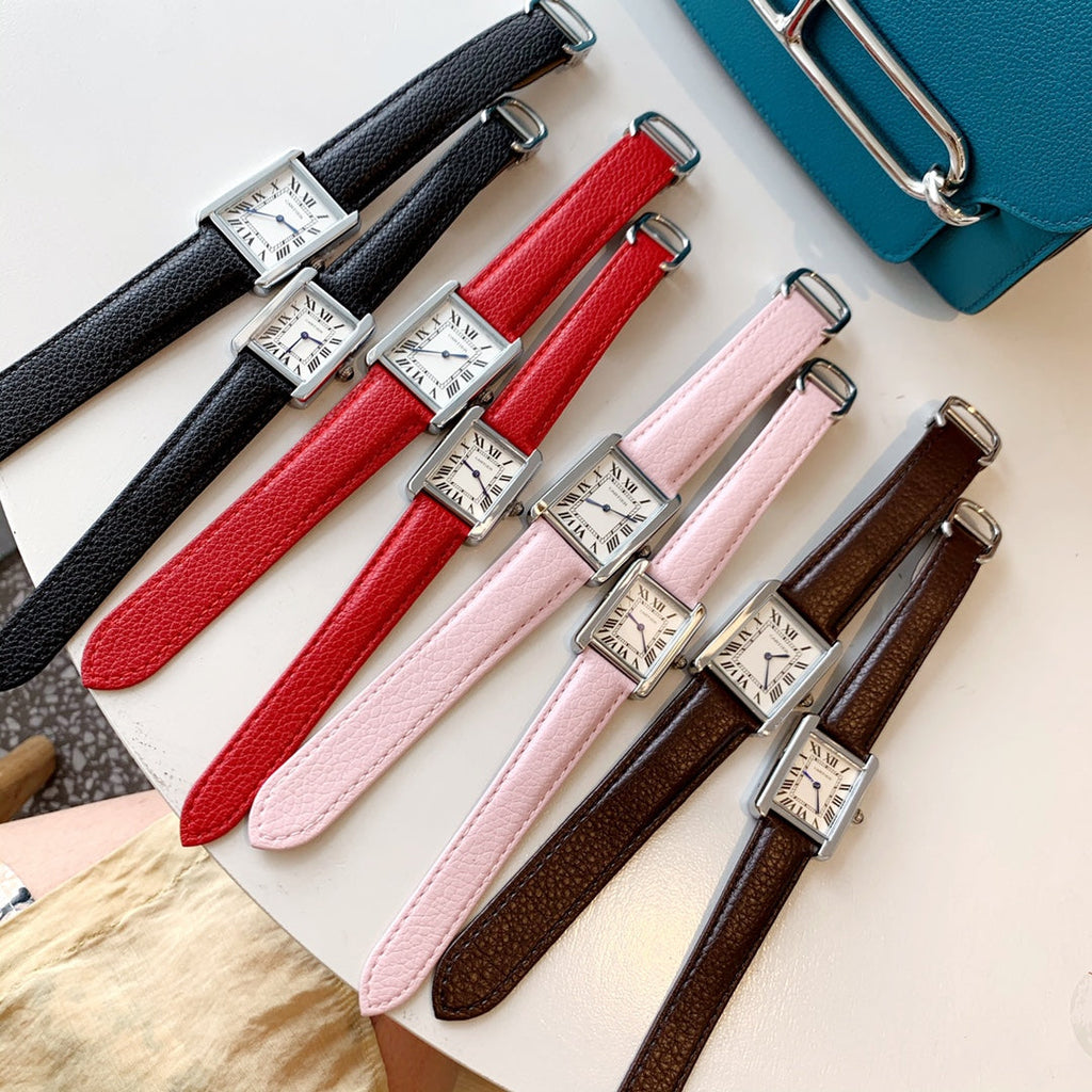 Slim Rectangular Dial Strap Quartz Watch