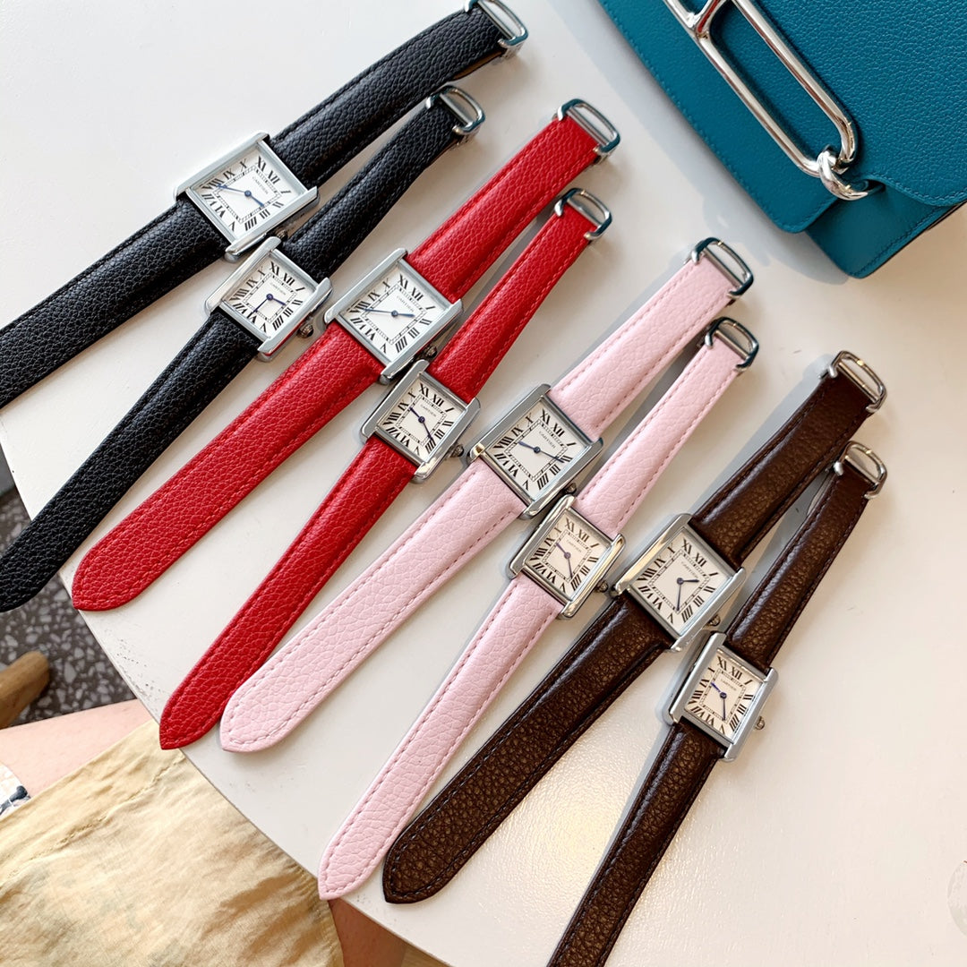 Slim Rectangular Dial Strap Quartz Watch