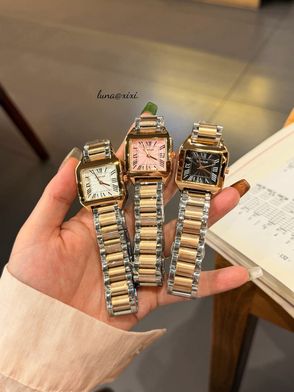 Petite Square Dial Two-Tone Bracelet Quartz Watch