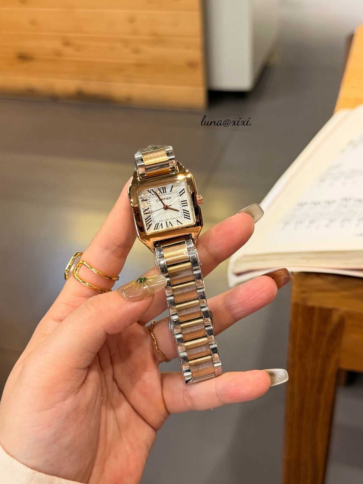 Petite Square Dial Two-Tone Bracelet Quartz Watch