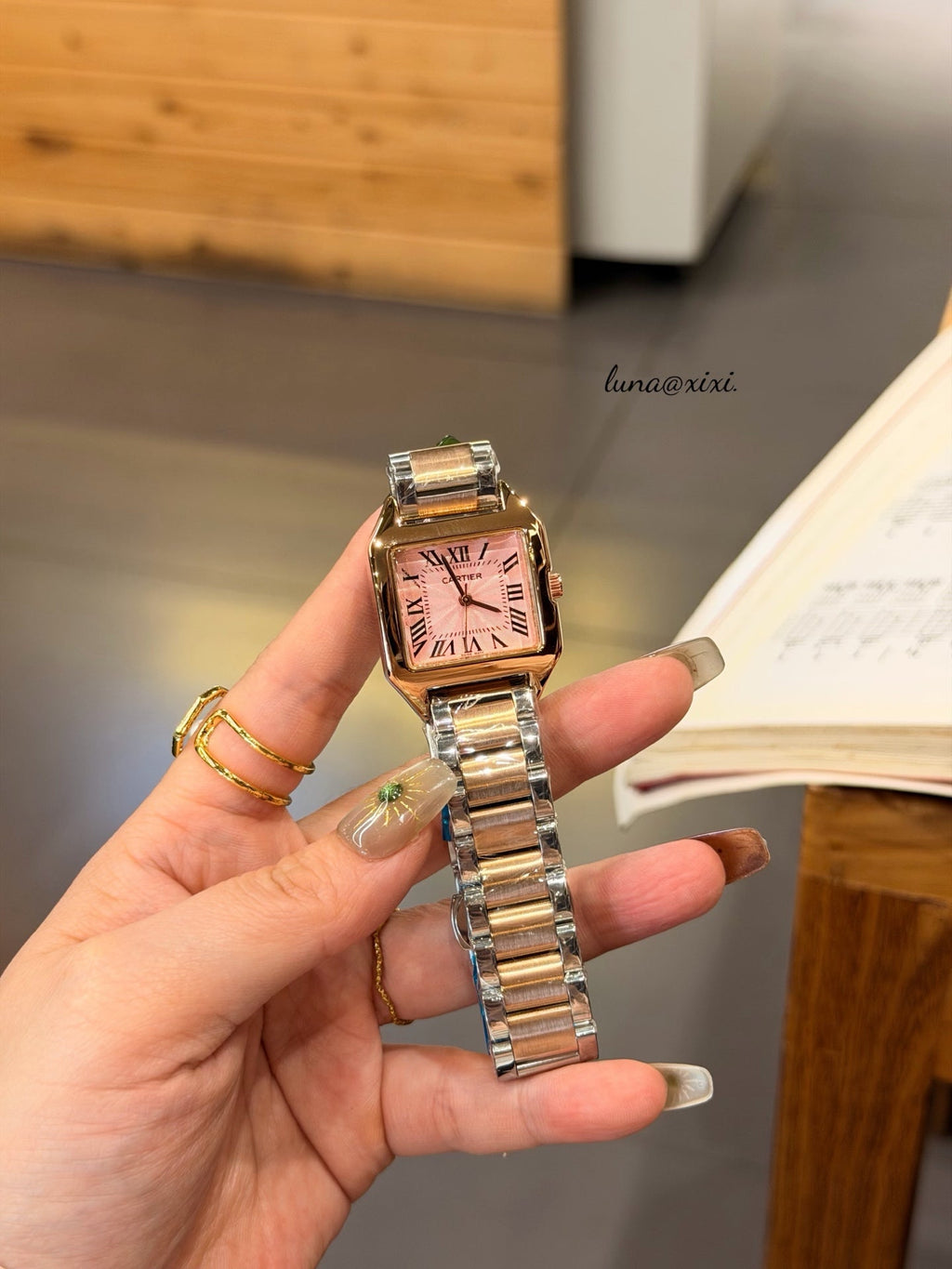 Petite Square Dial Two-Tone Bracelet Quartz Watch