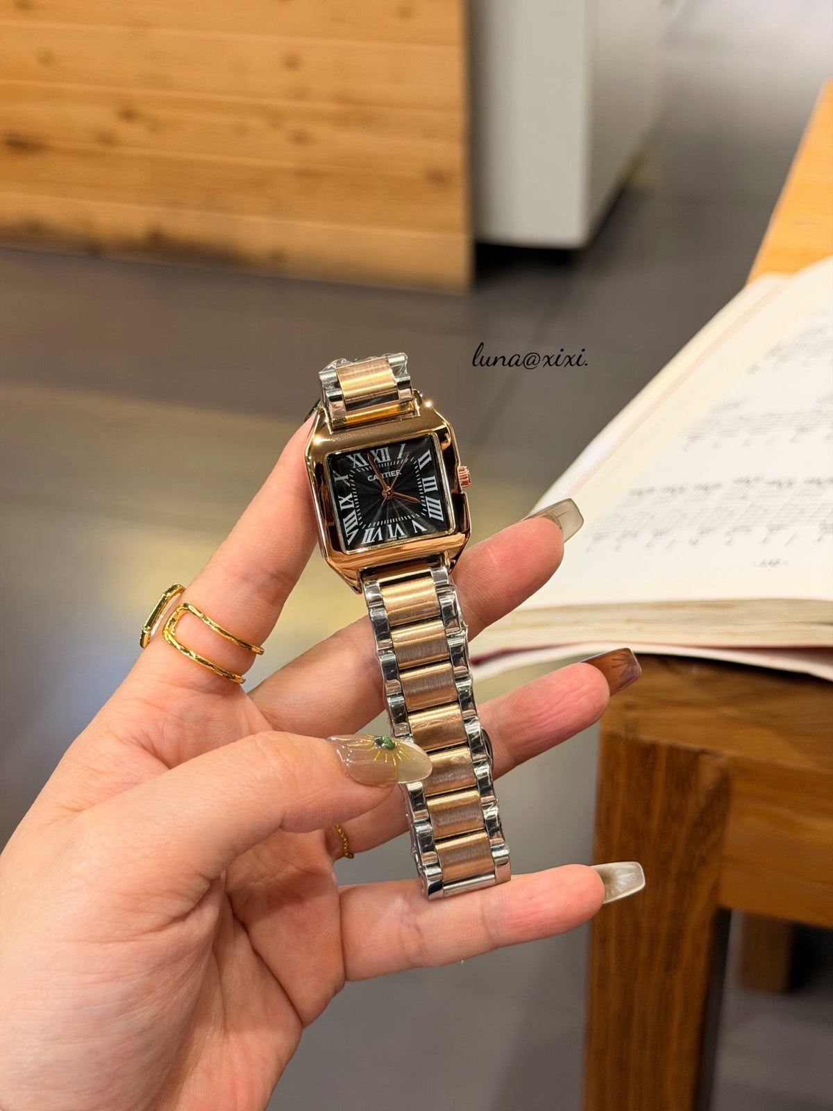 Petite Square Dial Two-Tone Bracelet Quartz Watch