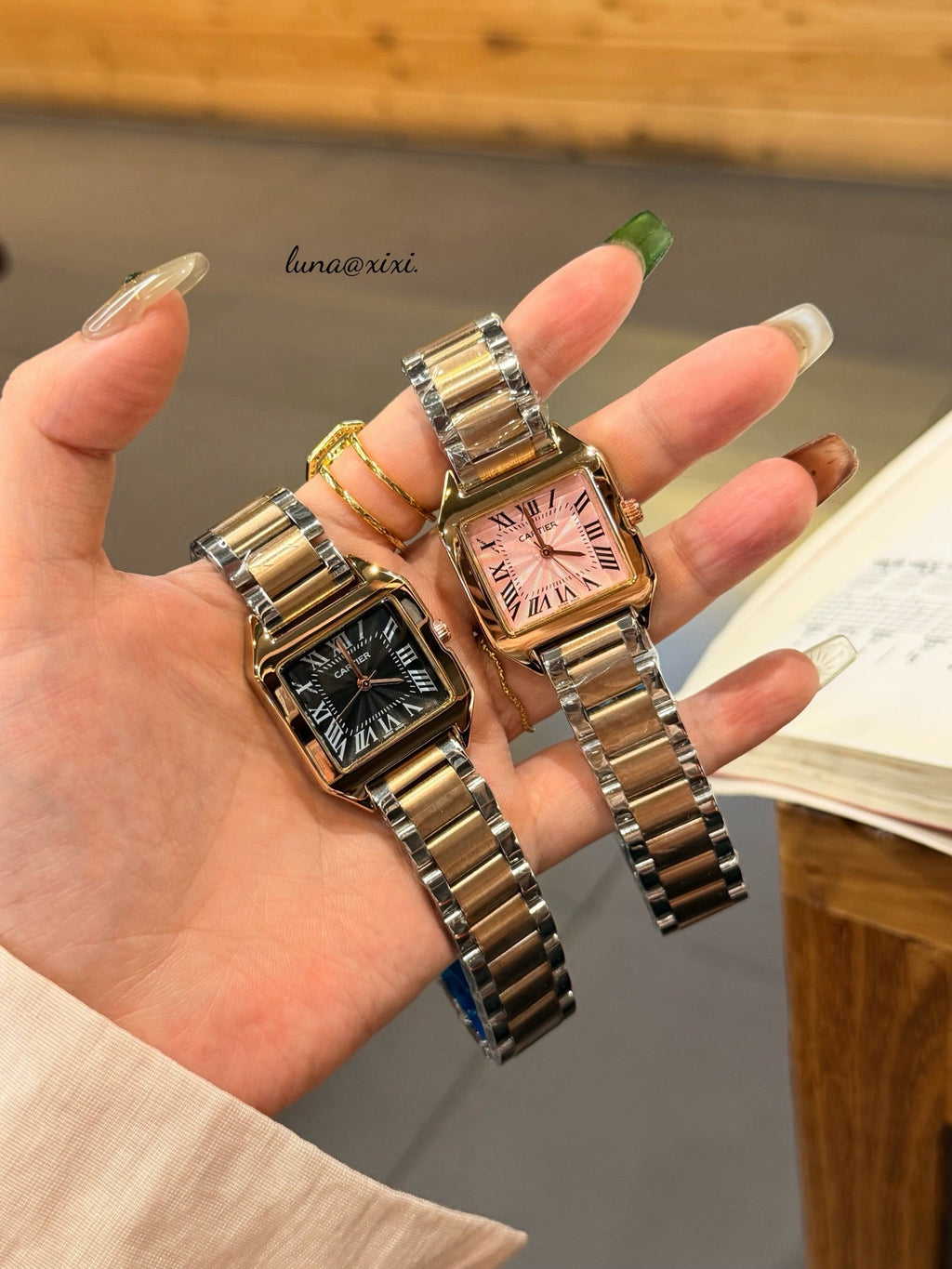 Petite Square Dial Two-Tone Bracelet Quartz Watch