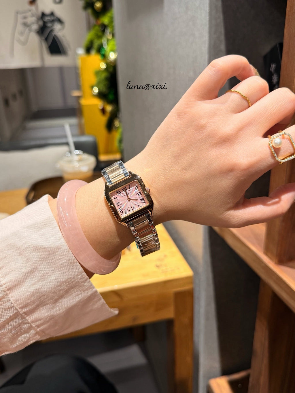Petite Square Dial Two-Tone Bracelet Quartz Watch
