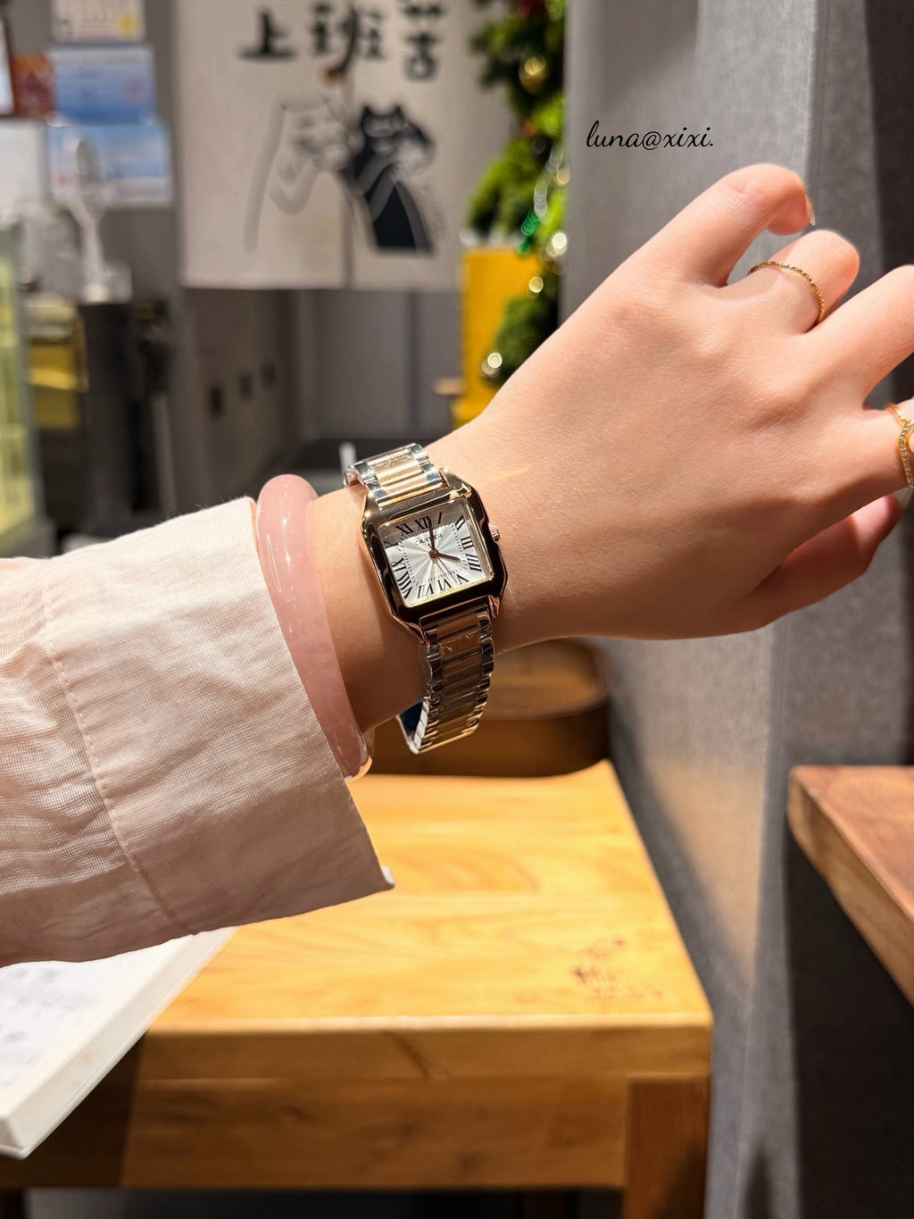 Petite Square Dial Two-Tone Bracelet Quartz Watch