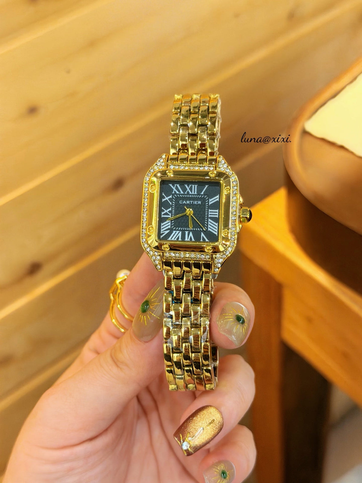 Gold-Tone Square Dial Bracelet Quartz Watch