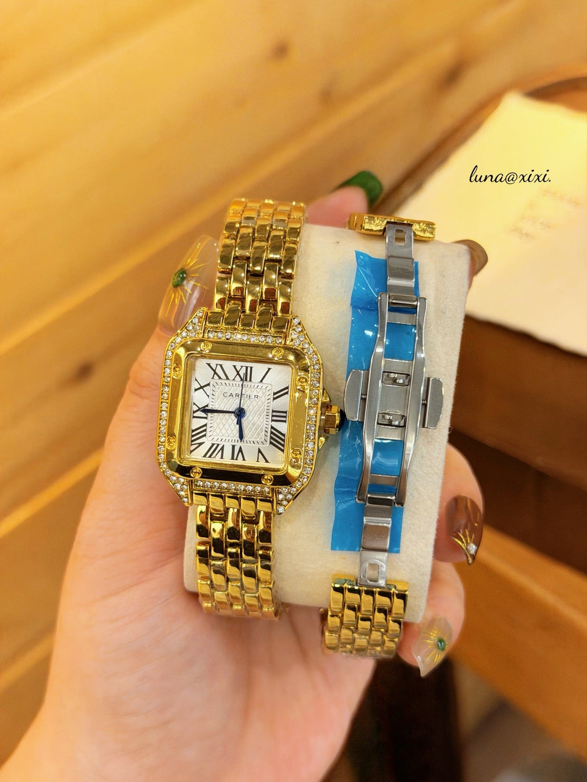 Gold-Tone Square Dial Bracelet Quartz Watch