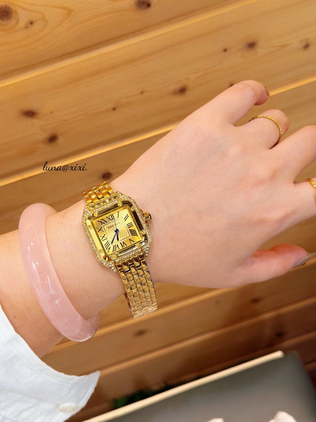 Gold-Tone Square Dial Bracelet Quartz Watch