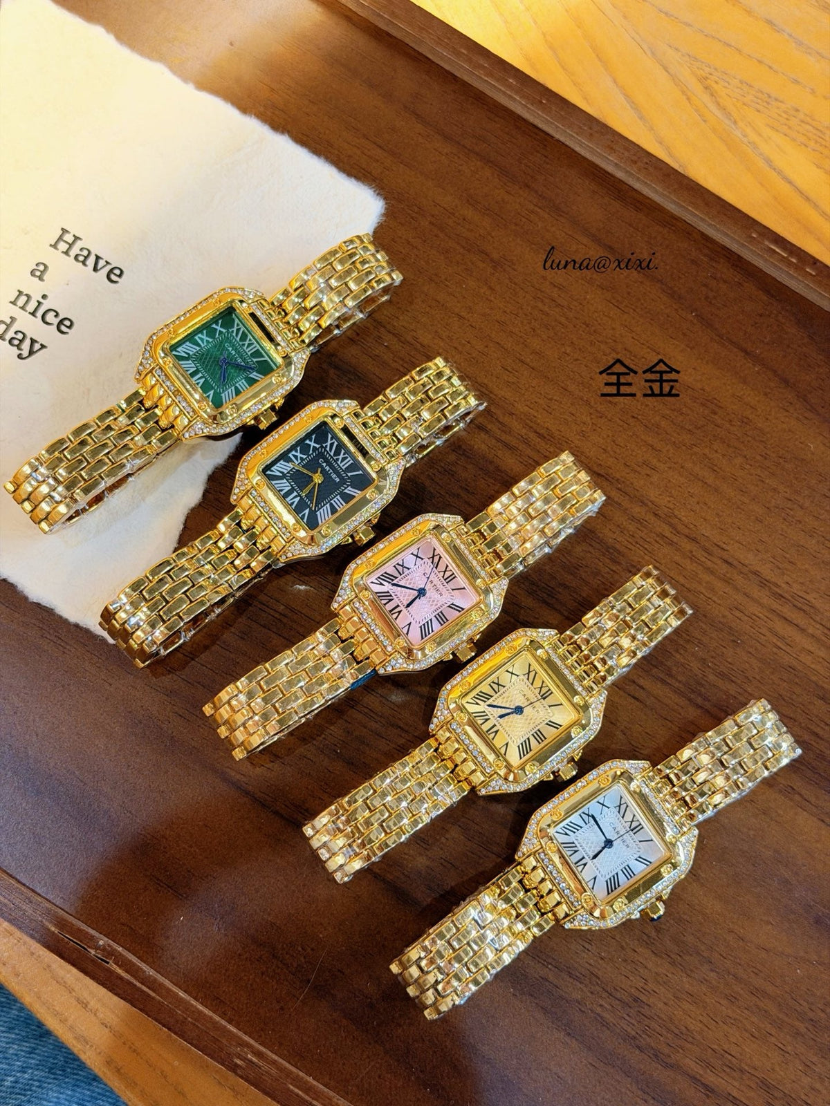 Gold-Tone Square Dial Bracelet Quartz Watch