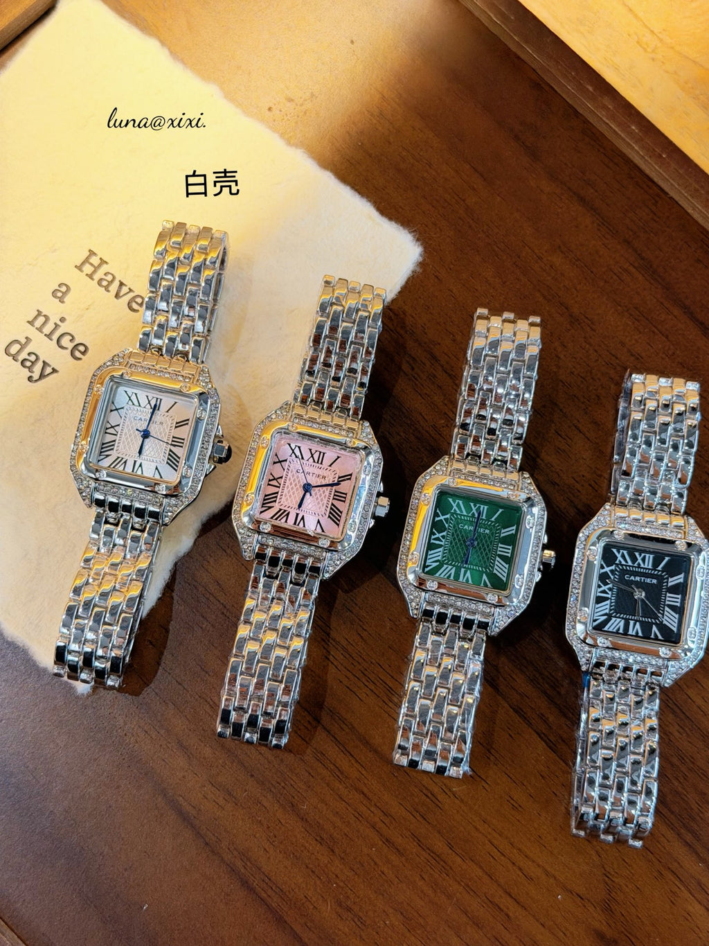 Silver-Tone Rectangular Dial Bracelet Quartz Watch