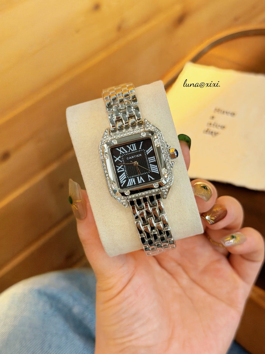 Silver-Tone Rectangular Dial Bracelet Quartz Watch