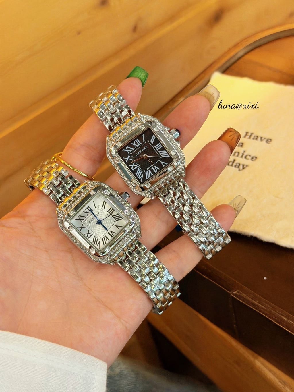 Silver-Tone Rectangular Dial Bracelet Quartz Watch