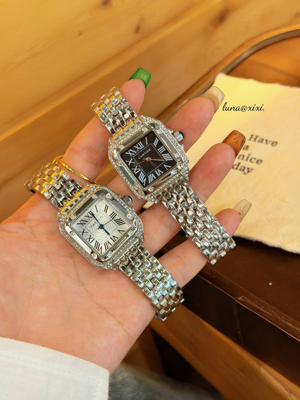 Silver-Tone Rectangular Dial Bracelet Quartz Watch
