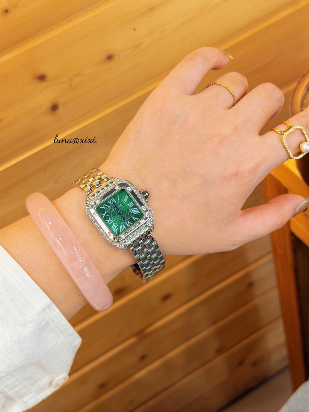 Silver-Tone Rectangular Dial Bracelet Quartz Watch