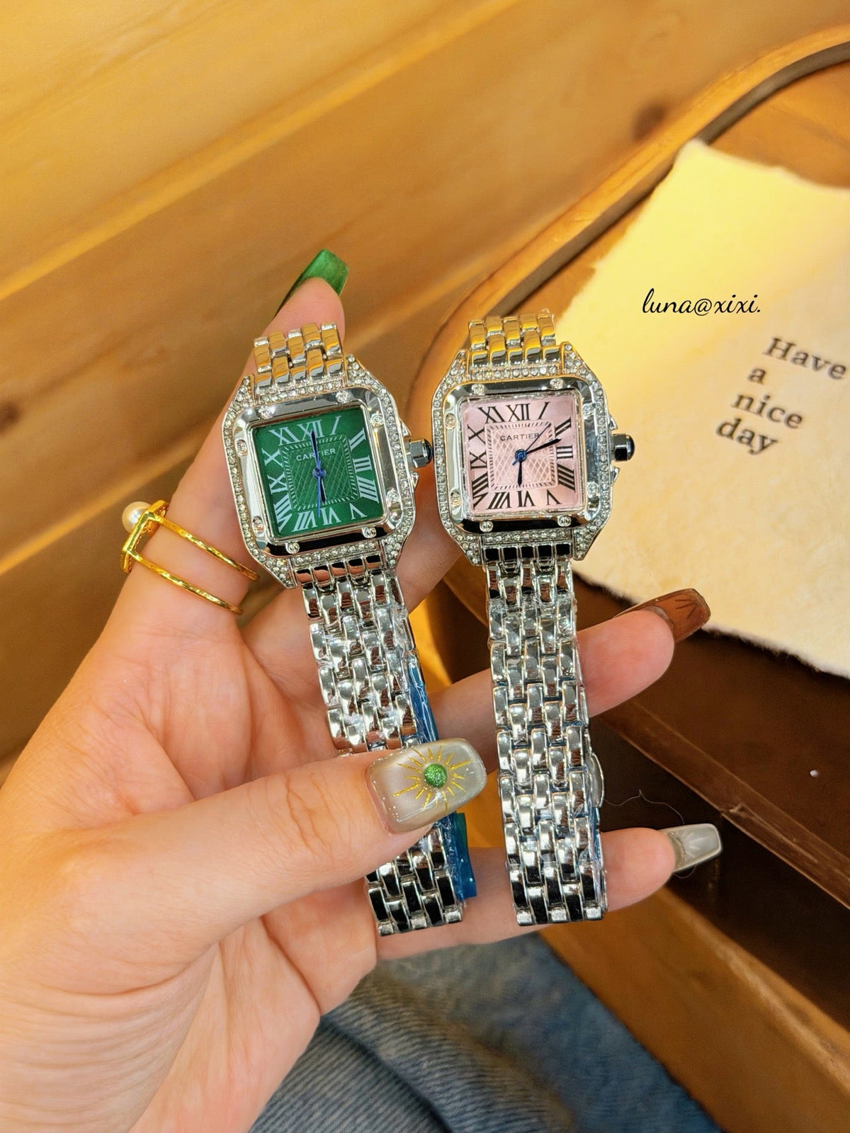 Silver-Tone Rectangular Dial Bracelet Quartz Watch