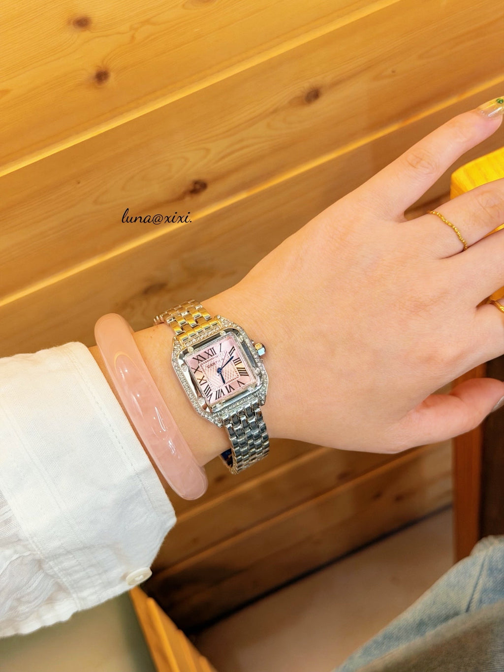 Silver-Tone Rectangular Dial Bracelet Quartz Watch