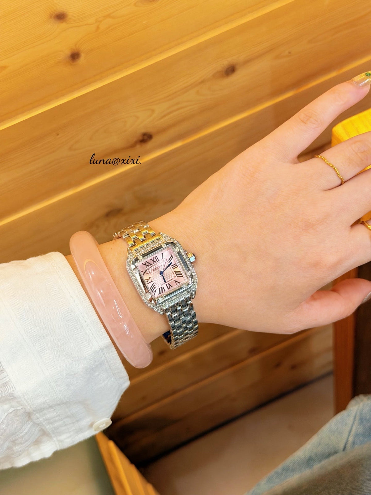 Silver-Tone Rectangular Dial Bracelet Quartz Watch