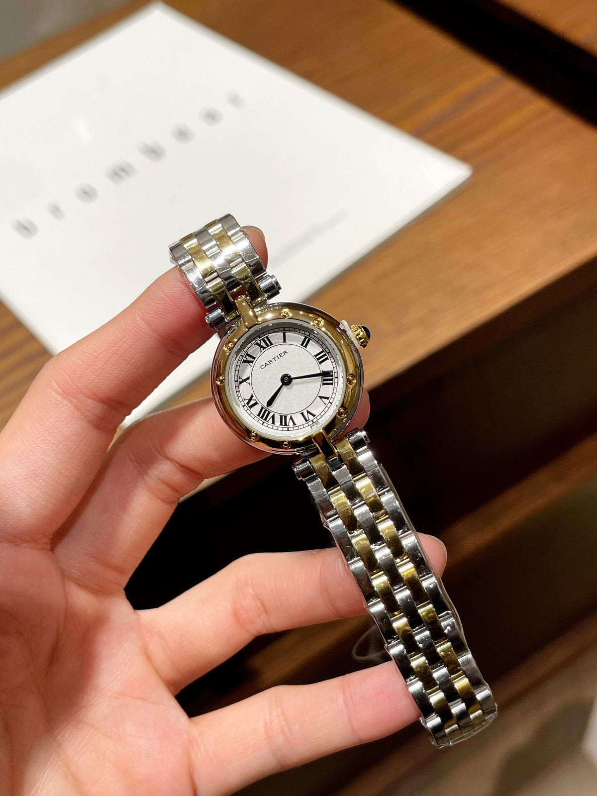 Round Dial Two-Tone Link Bracelet Quartz Watch