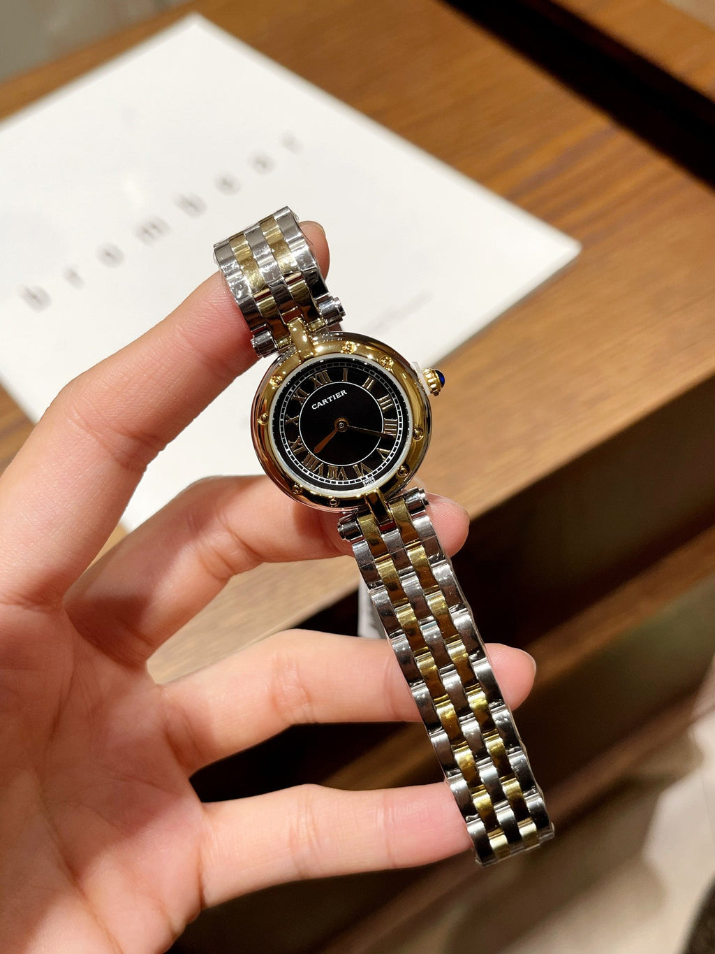 Round Dial Two-Tone Link Bracelet Quartz Watch