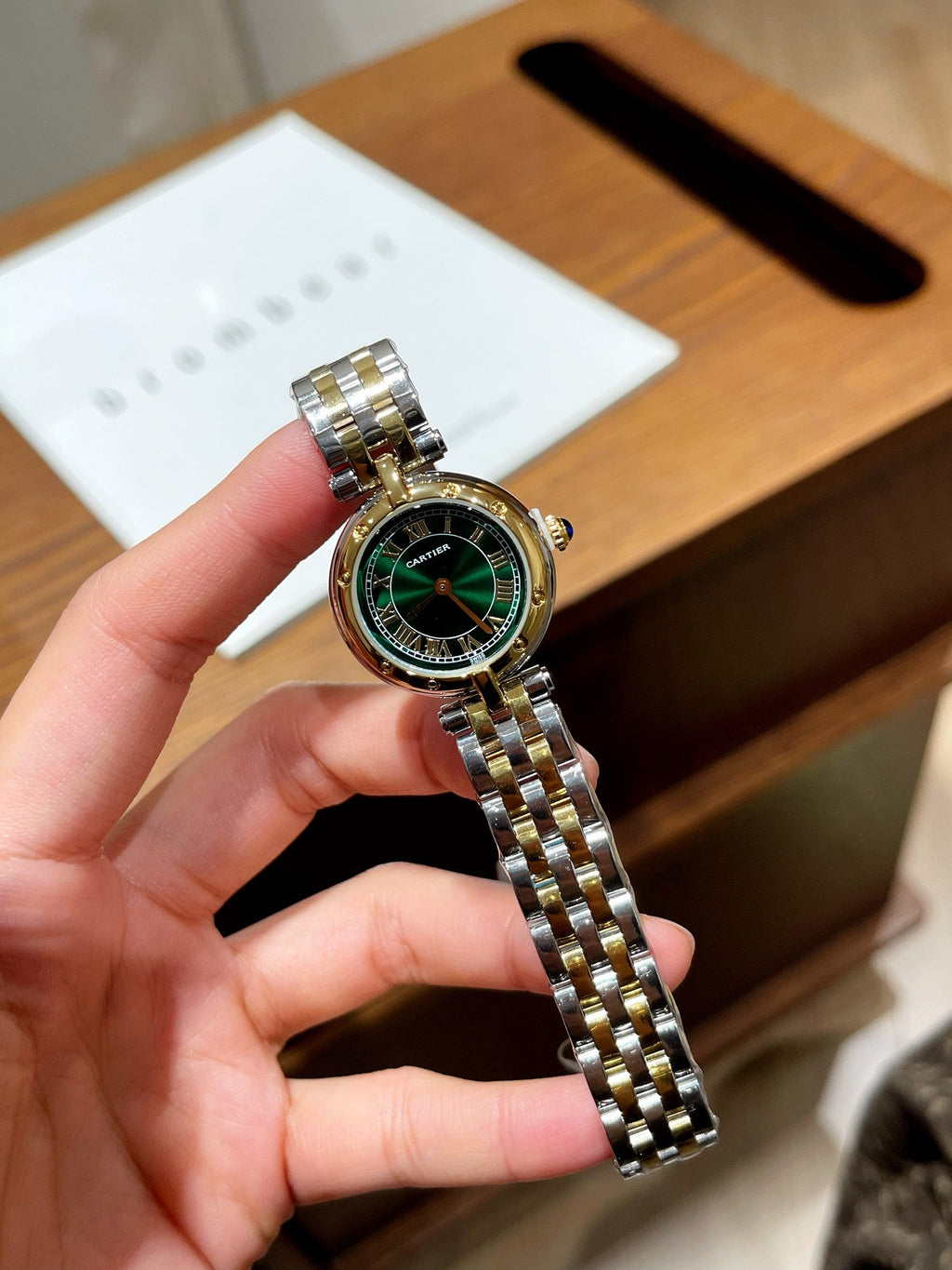 Round Dial Two-Tone Link Bracelet Quartz Watch