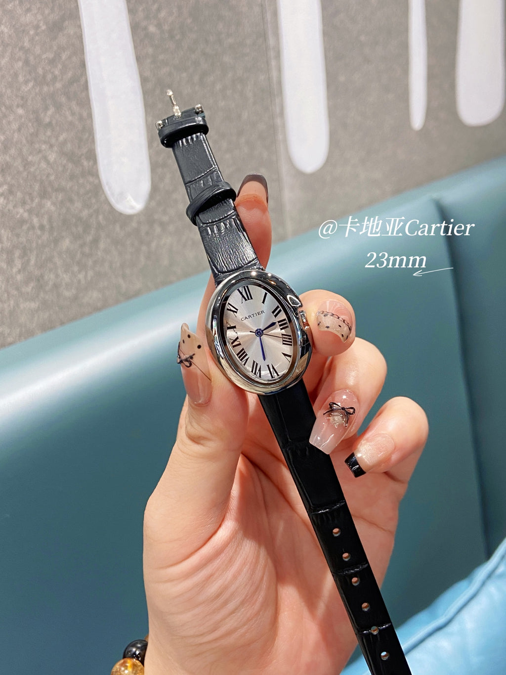 Oval Dial Leather-Look Strap Quartz Watch