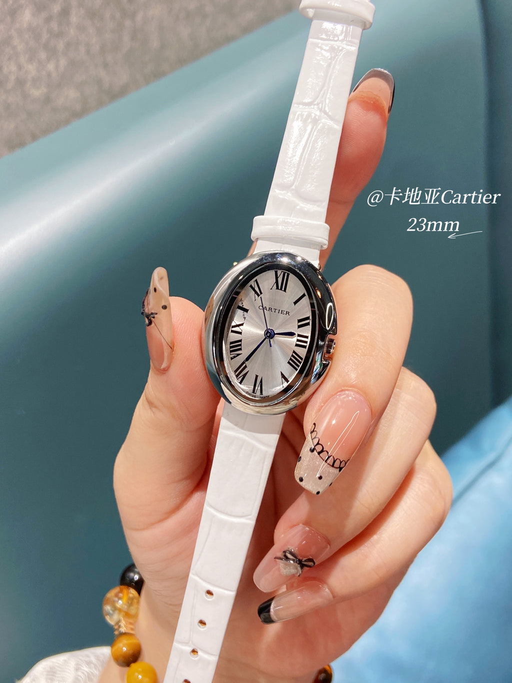 Oval Dial Leather-Look Strap Quartz Watch