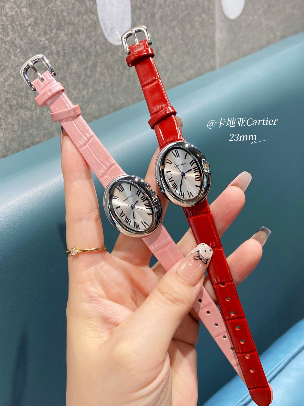 Oval Dial Leather-Look Strap Quartz Watch