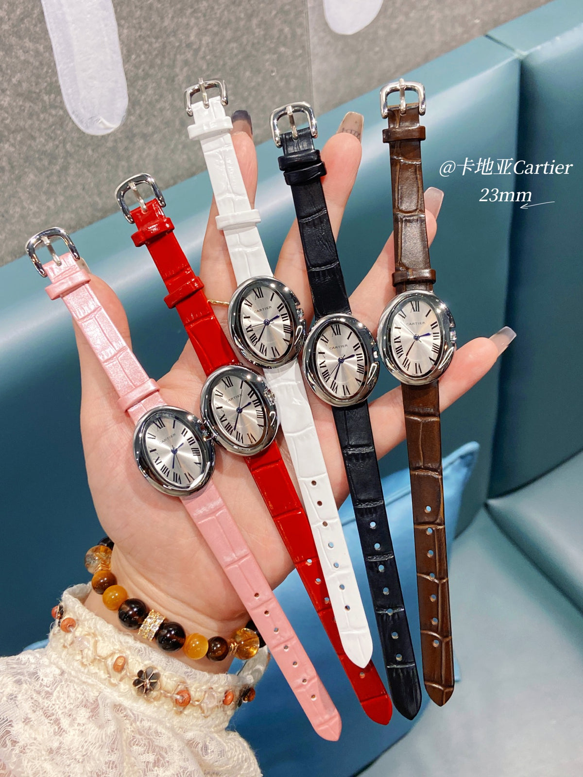 Oval Dial Leather-Look Strap Quartz Watch
