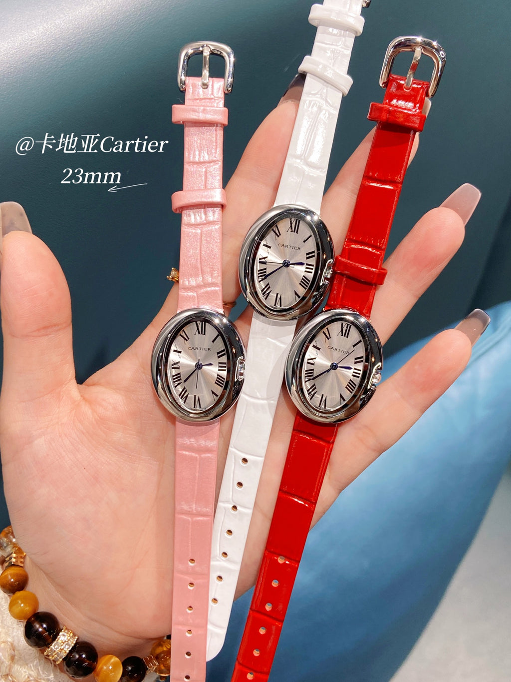 Oval Dial Leather-Look Strap Quartz Watch