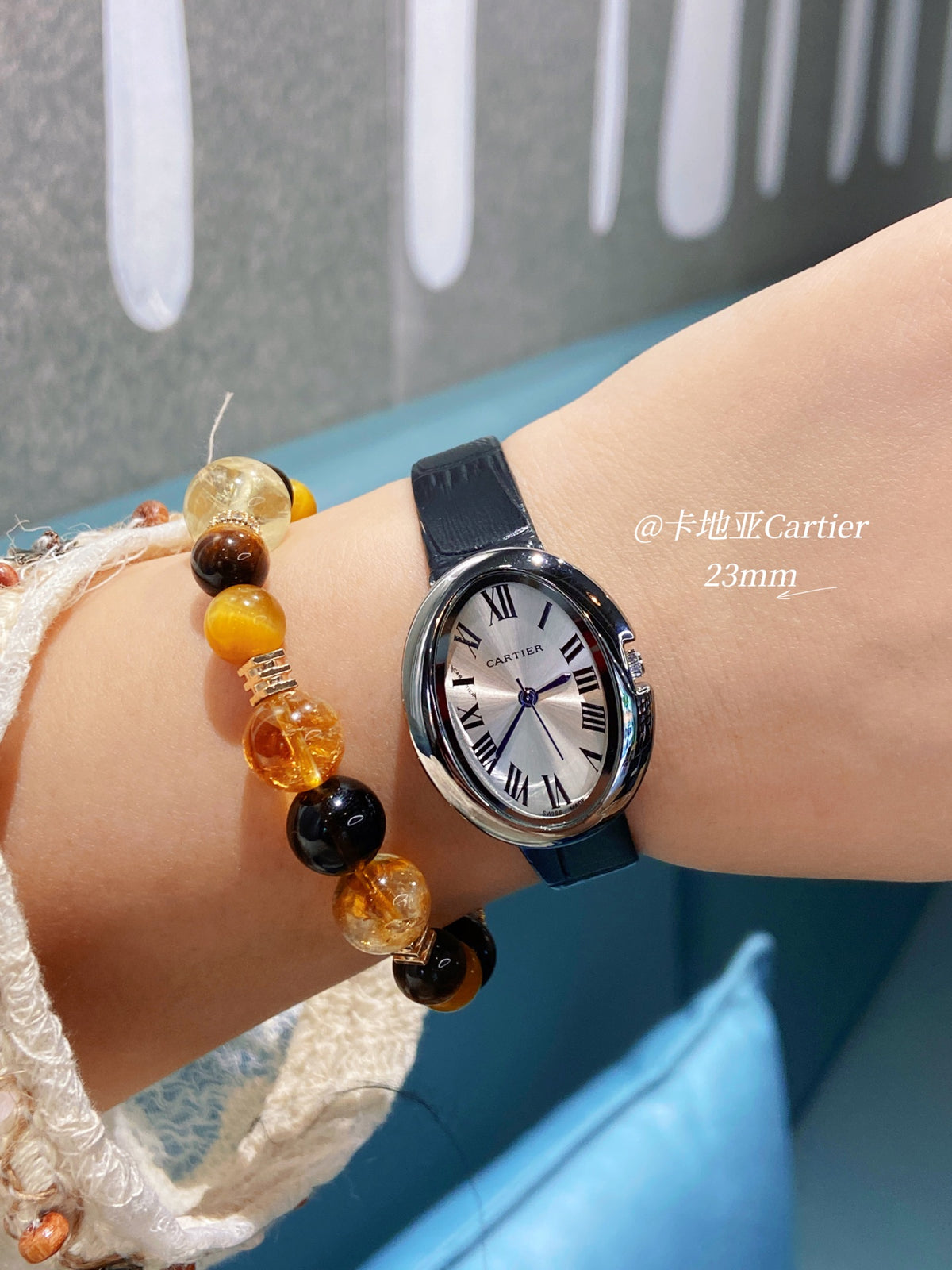 Oval Dial Leather-Look Strap Quartz Watch