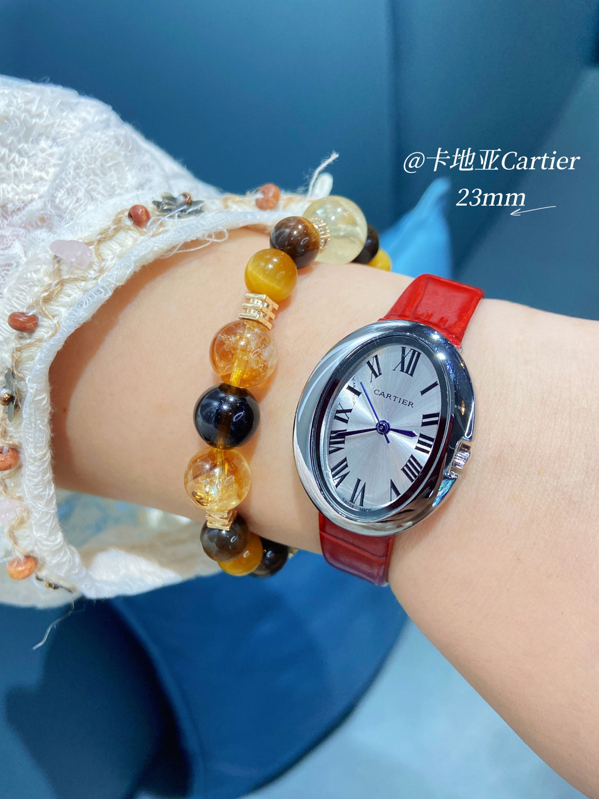 Oval Dial Leather-Look Strap Quartz Watch