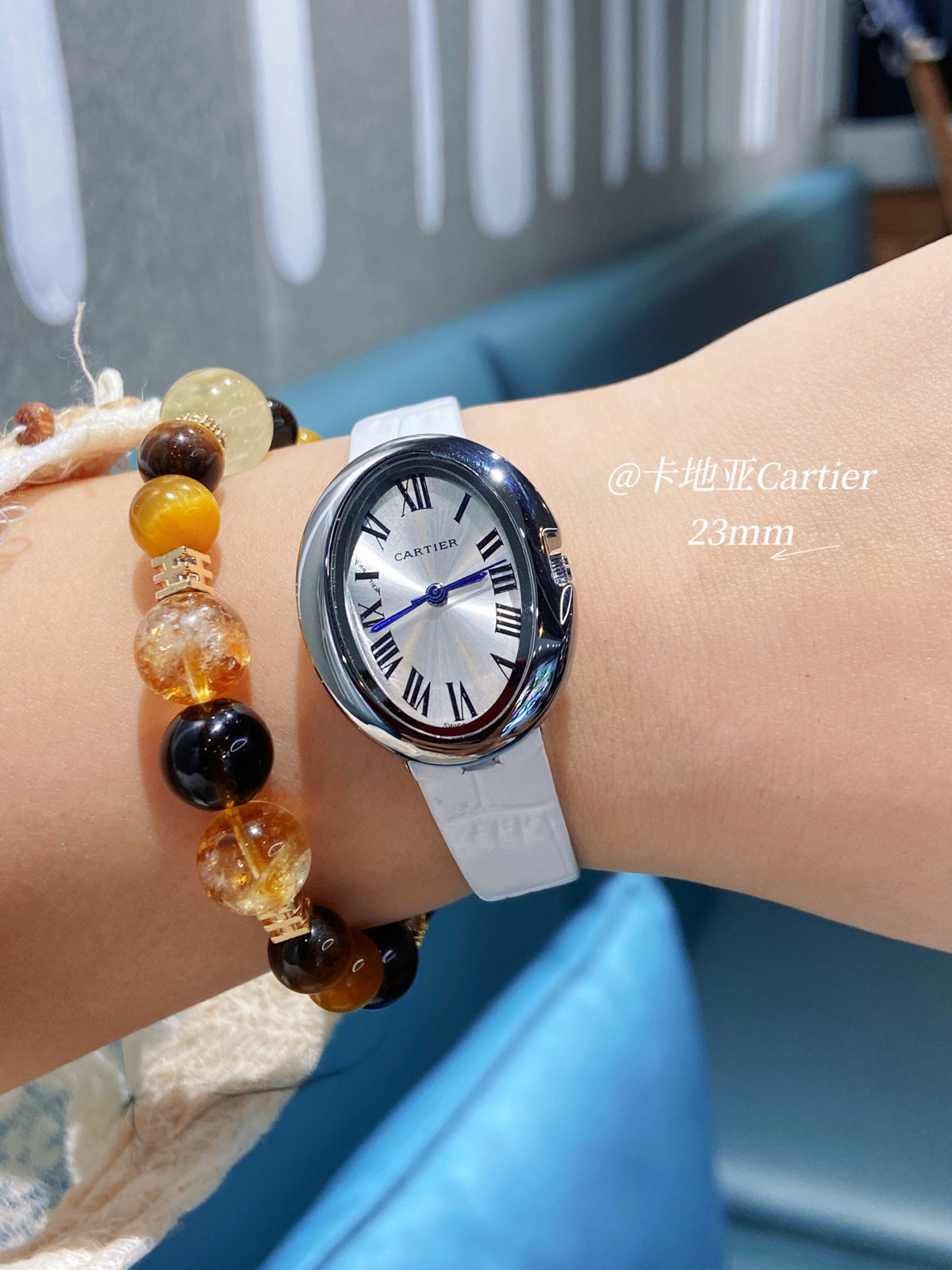 Oval Dial Leather-Look Strap Quartz Watch
