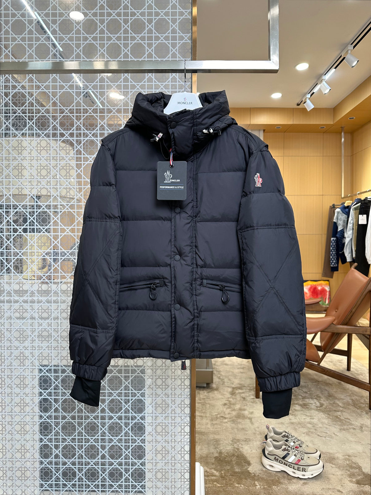 Hooded quilted puffer jacket product photograph