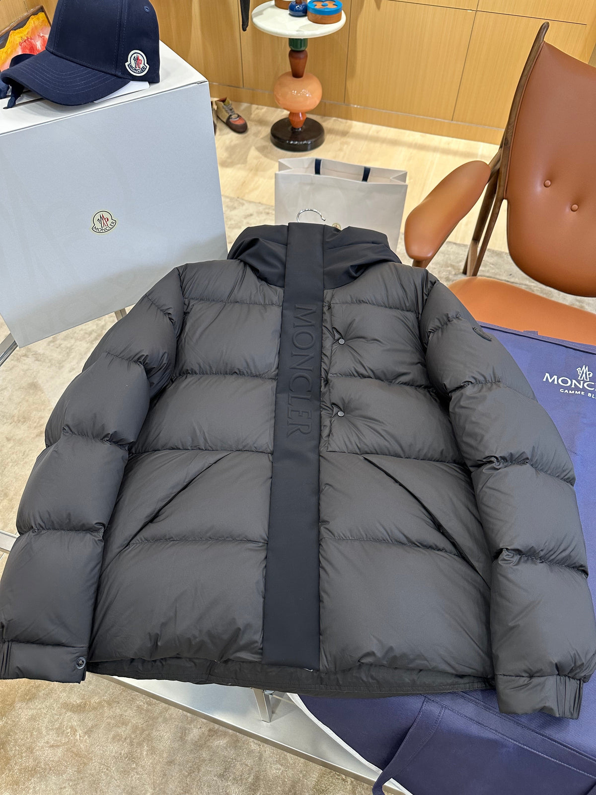 Hooded Down Puffer Jacket with Contrast Trim